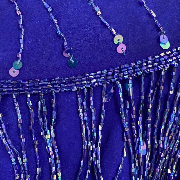 Stenay Womens Evening Silk Dress | 8 | Sequin Beaded Fringe | Royal Blue - Picture 9 of 16